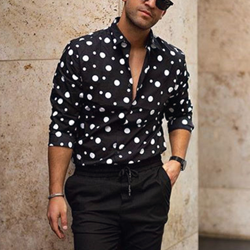 ouxiuli Mens Fashion Polka Dot Long Sleeve Button Down Cotton Dress Shirt ouxiuli Mens Fashion Polka Dot Long Sleeve Button Down Cotton Dress Shirt
