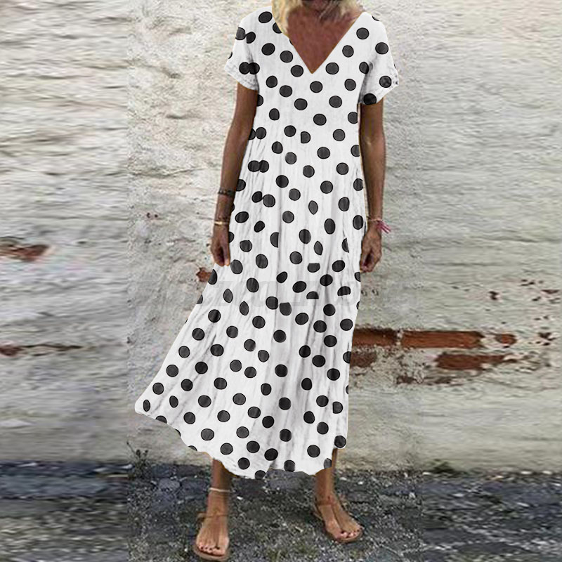 Mujeres Verano Manga Corta Cuello en V Floral Estampado Vestido Largo Vacaciones Playa Solero - Imagen 25 de 43