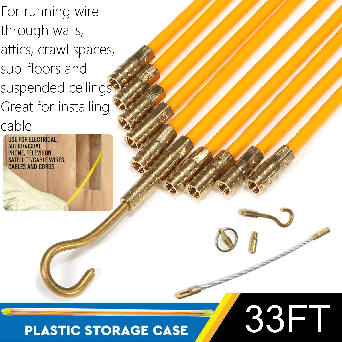 33 Fiberglass Running Wire Cable Coaxial Electrcal Fish Tape