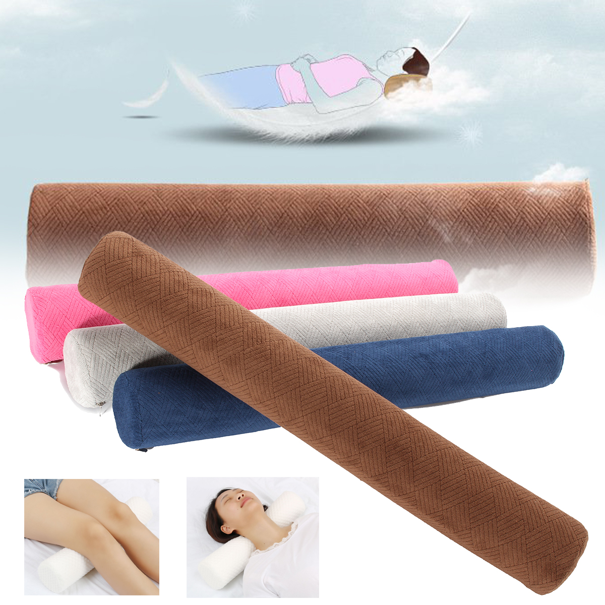 23/'/' Round Cervical Pillow Roll Memory Foam Neck Lumbar Bolster Washable UK