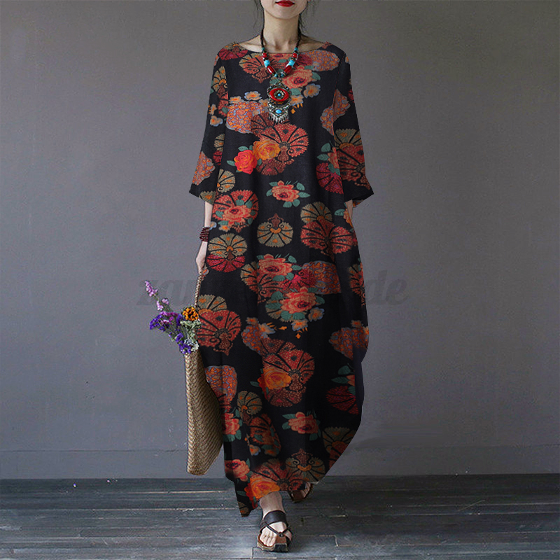Maxi Vestido Largo UK Para Mujer Manga Larga Estampado Floral Informal Suelto Cóctel Fiesta - Imagen 18 de 28