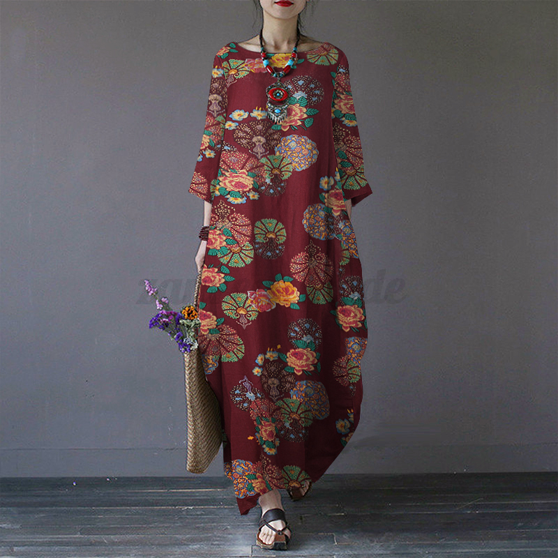 Maxi Vestido Largo UK Para Mujer Manga Larga Estampado Floral Informal Suelto Cóctel Fiesta - Imagen 20 de 28