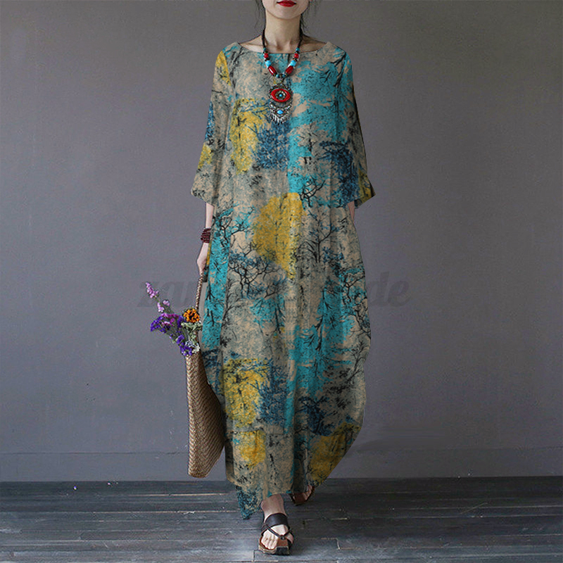 Maxi Vestido Largo UK Para Mujer Manga Larga Estampado Floral Informal Suelto Cóctel Fiesta - Imagen 22 de 28