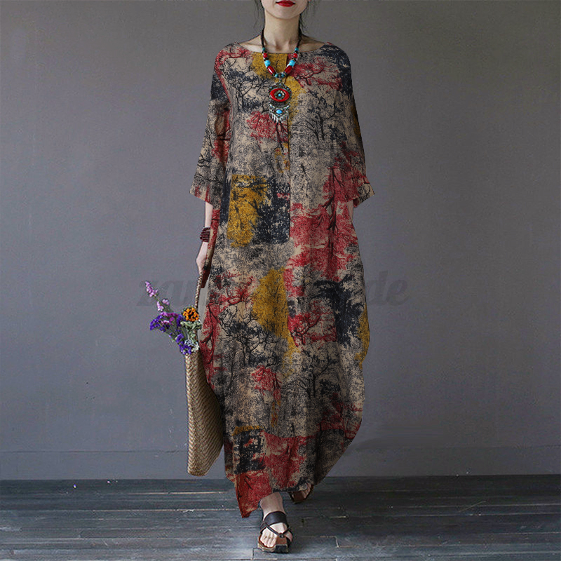 Maxi Vestido Largo UK Para Mujer Manga Larga Estampado Floral Informal Suelto Cóctel Fiesta - Imagen 23 de 28