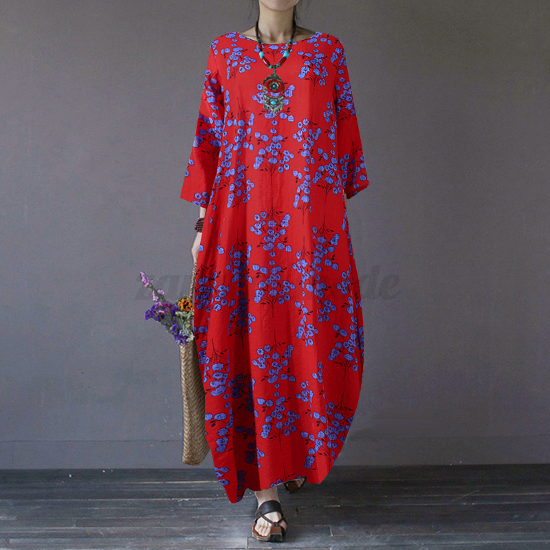 Maxi Vestido Largo UK Para Mujer Manga Larga Estampado Floral Informal Suelto Cóctel Fiesta - Imagen 26 de 28
