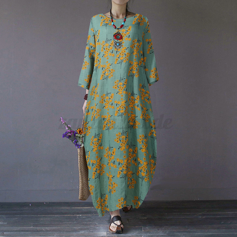 Maxi Vestido Largo UK Para Mujer Manga Larga Estampado Floral Informal Suelto Cóctel Fiesta - Imagen 27 de 28