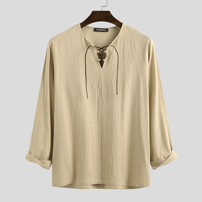 トップス 90s Byblos Pure Linen Pullover Shirt 44 Mens Linen Shirt Long Sleeve Retro V Neck Linen Blouse Lace