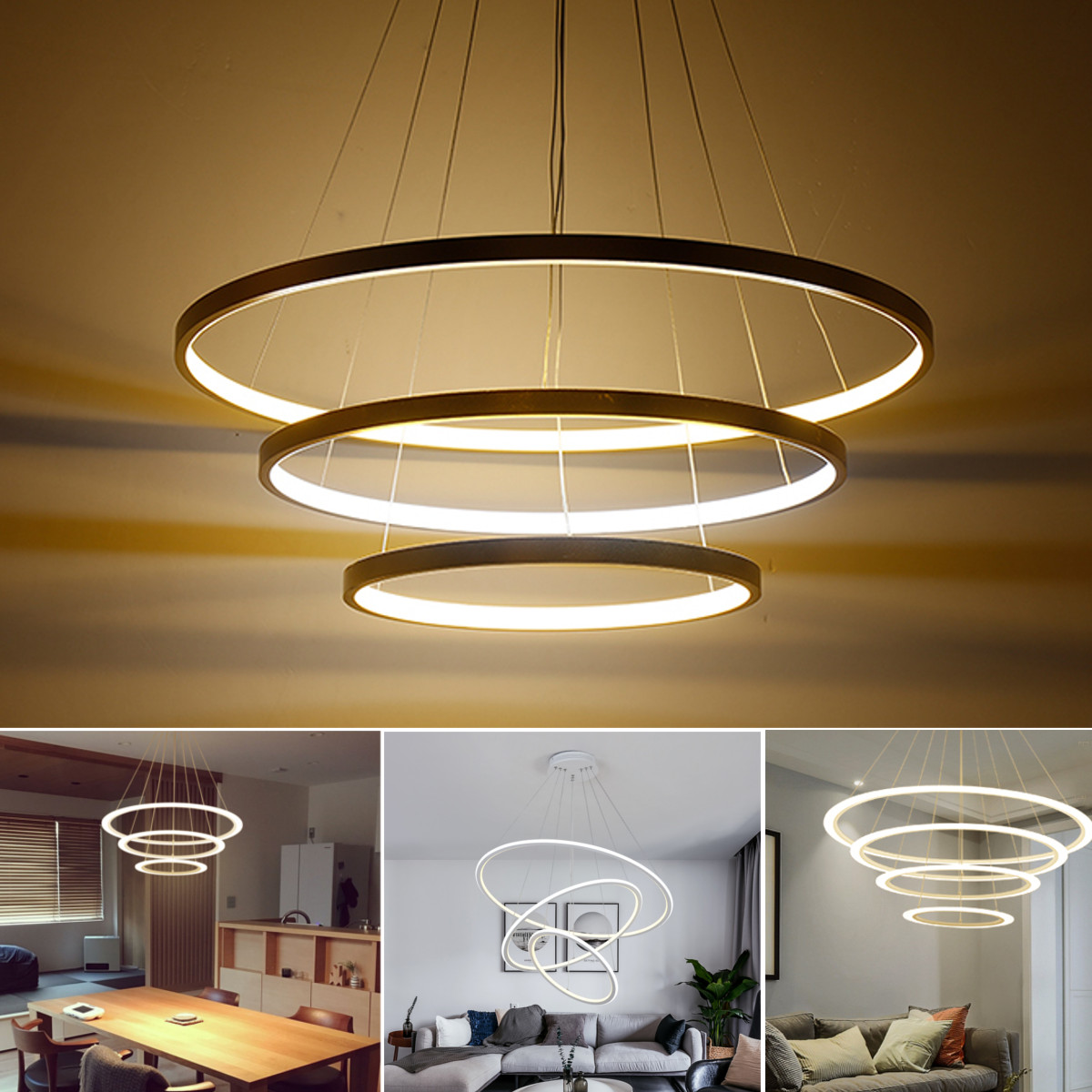 Details About New 3 Circular Ring Ceiling Pendant Light Aluminum Led Chandelier Fixture Lamp