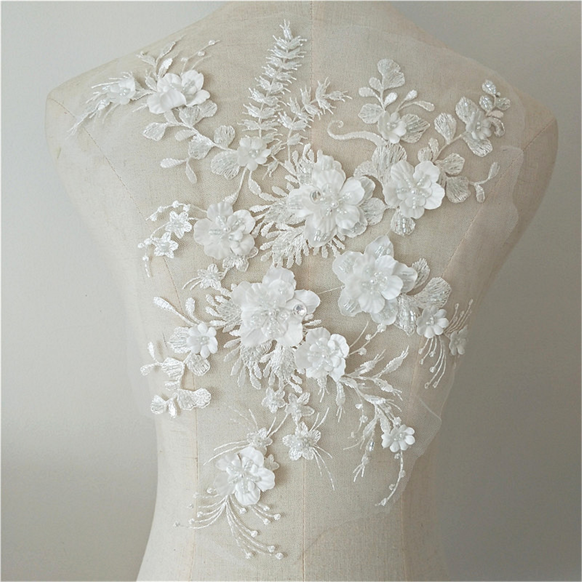 Wedding Dress Fabric Flowers Pearl Beads Lace Sew On Patch Wedding Dress Fabric Flowers Pearl Beads Lace