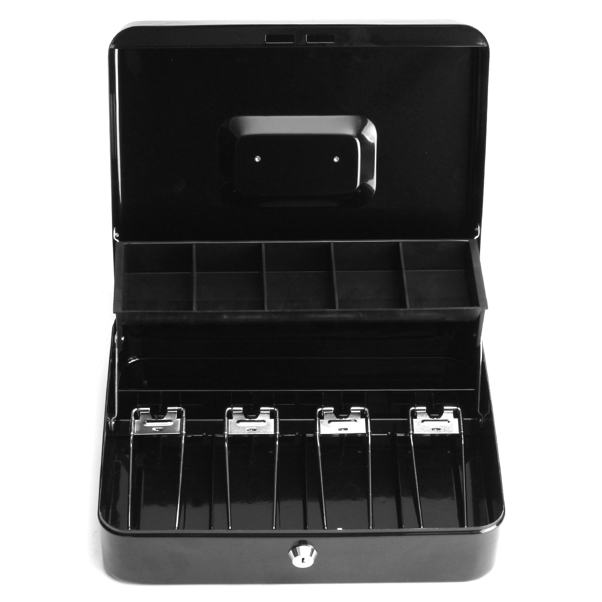 Details About Cash Box Money Drawer Key Locking Safe Lock Gray 5 Compartment Cantilever - 