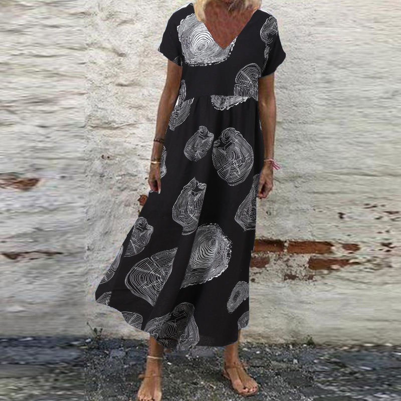 Mujeres Verano Manga Corta Cuello en V Floral Estampado Vestido Largo Vacaciones Playa Solero - Imagen 20 de 43