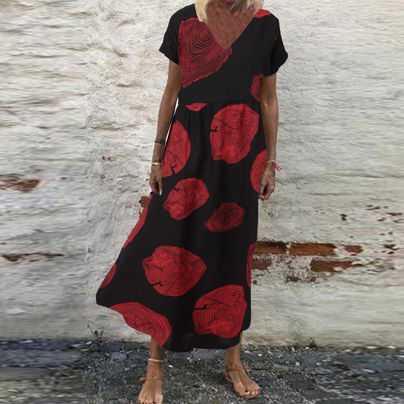 Mujeres Verano Manga Corta Cuello en V Floral Estampado Vestido Largo Vacaciones Playa Solero - Imagen 23 de 43