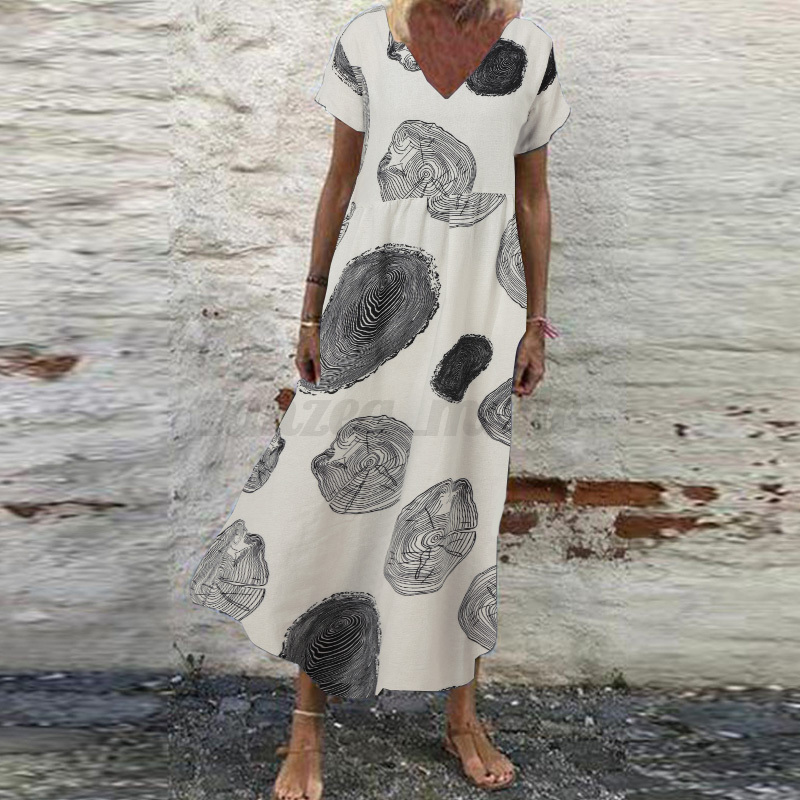 Mujeres Verano Manga Corta Cuello en V Floral Estampado Vestido Largo Vacaciones Playa Solero - Imagen 21 de 43