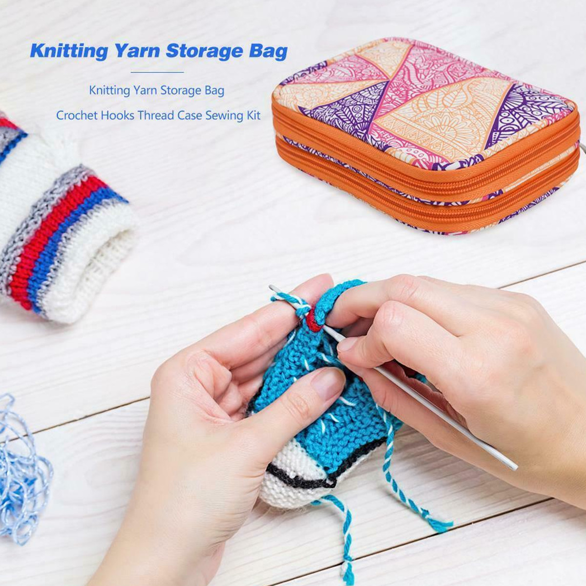 Knitting Yarn Storage Bag Case Crochet Hooks Thread Sewing Kits Organizer Gifts