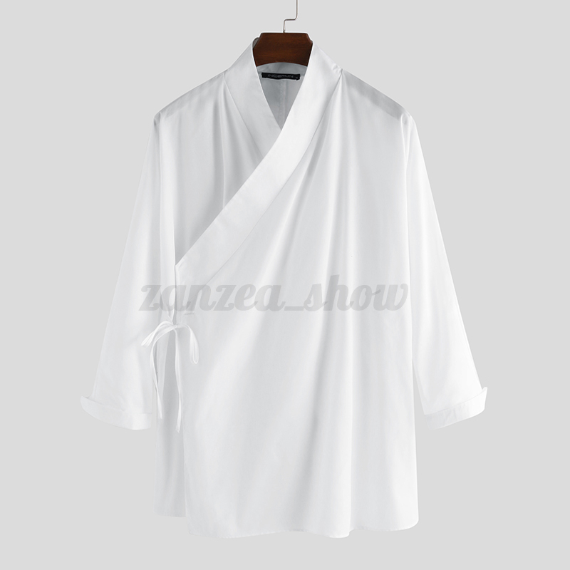 Para hombres Estilo Chino Hanfu Kimono Blusa Prendas para el torso Étnicas Sueltas Camisas Abrigo Cárdigan EE. UU. - Imagen 12 de 14