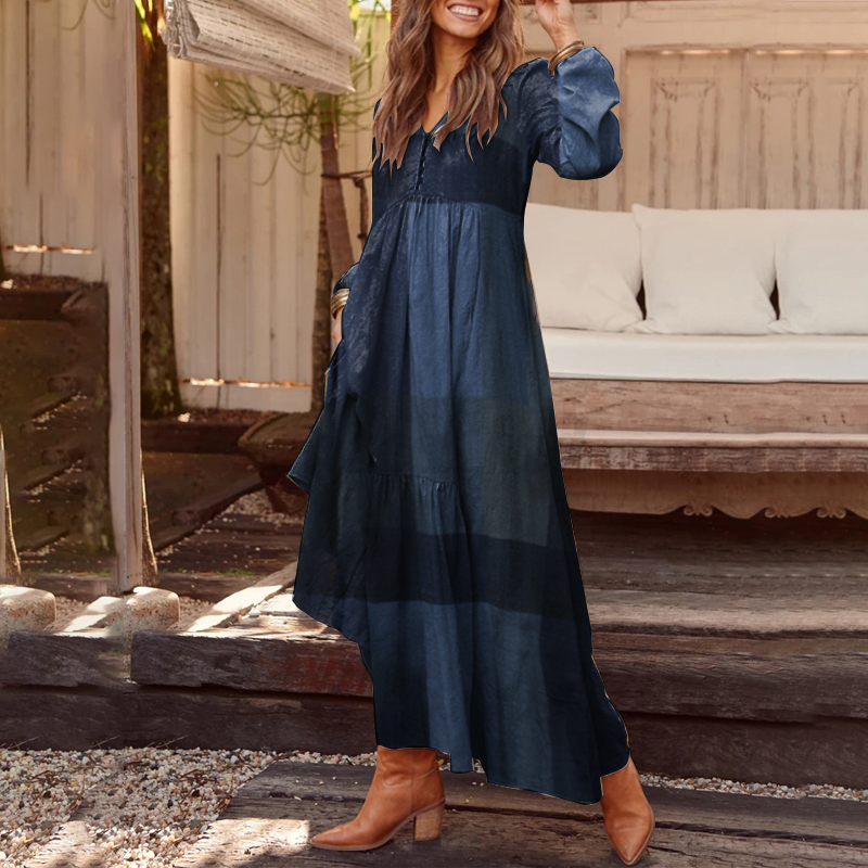 ZANZEA Women Evening Dress Long Sleeve Ruffle Check V-Neck Dresses Maxi Plus