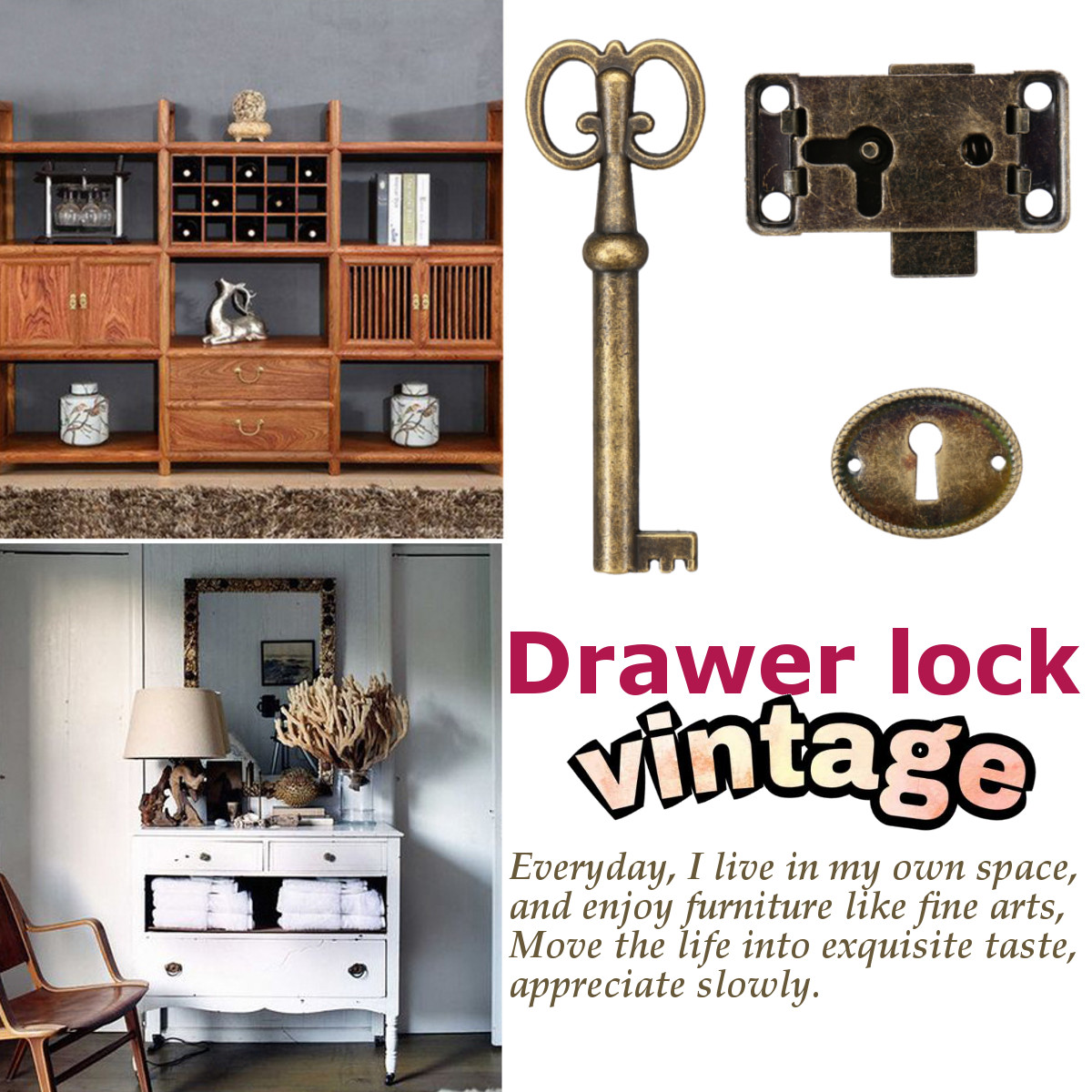 Au Antique Style Furniture Drawer Lock Set With Key Cabinet