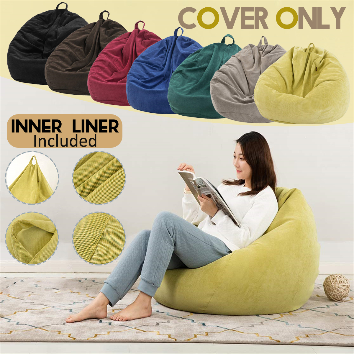 Corduroy Bean Bag Chair Gaming Sofa Cover Indoor Lazy Lounger For Bean Bag Chair Gaming Sofa Cover Indoor