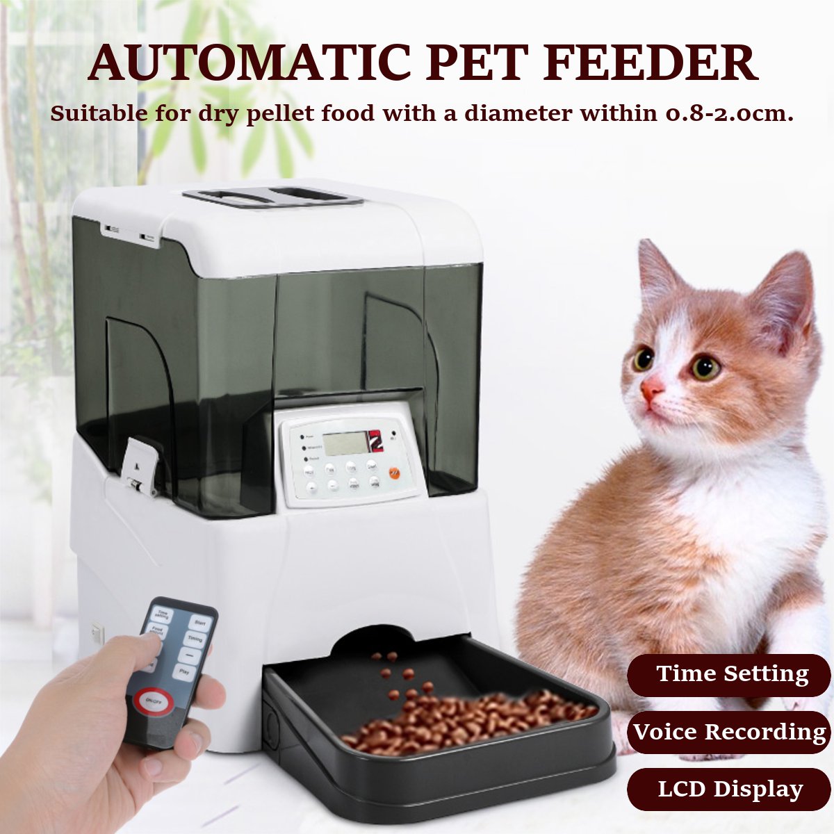 Automatic Pet Feeder Food Dispenser Cat Dog Puppy Lcd Timer Voice