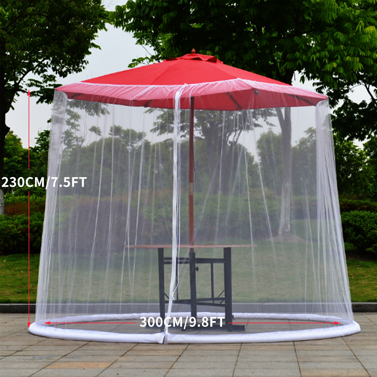 Garden Umbrella Sun Parasol Table Mosquito Net Cover Screen Bug Netting Cover,Zipper Opening and Water Tube at Base,Black,275x230cm