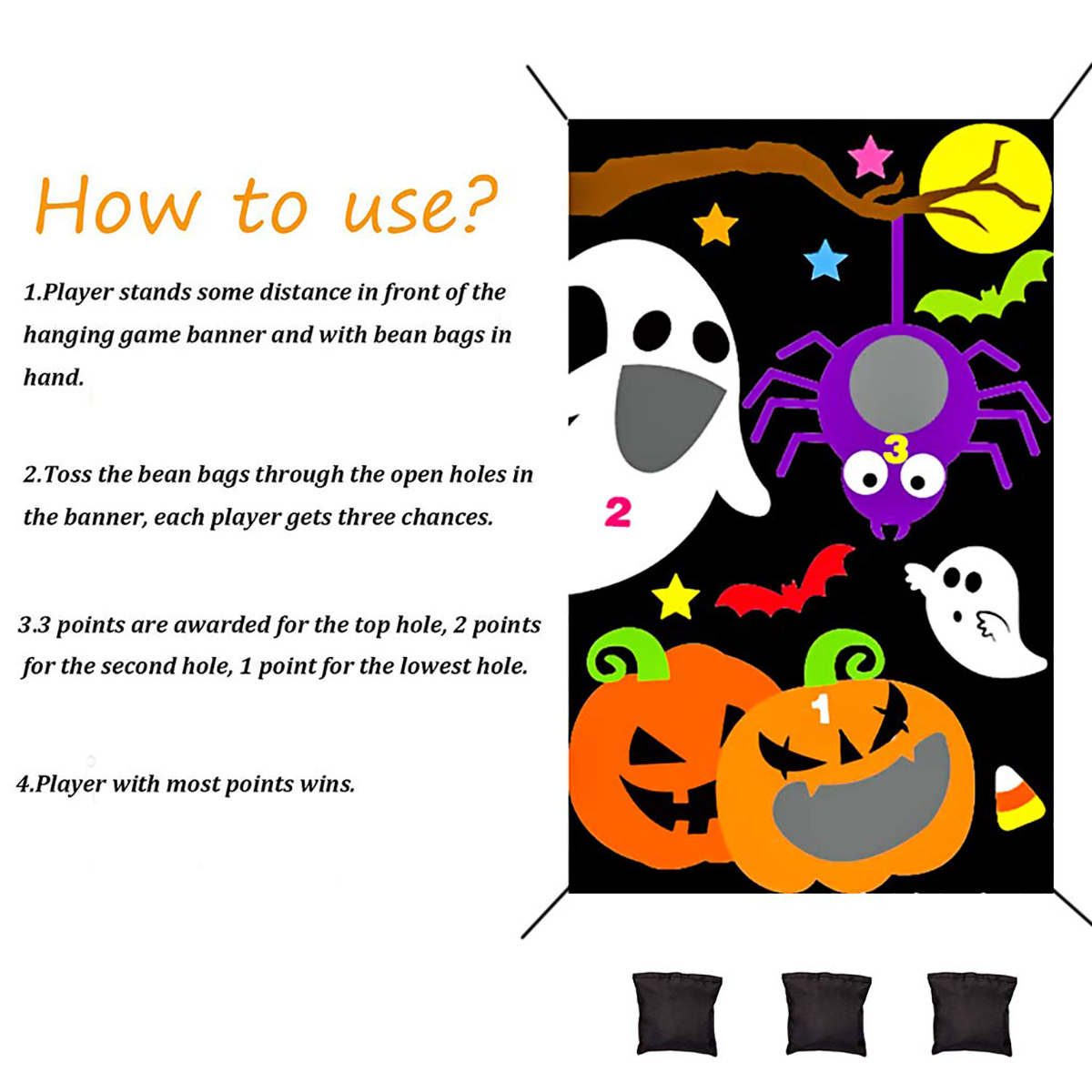 Halloween Party Toss Spiel Sitzsack Werfen Hängen Kürbis Banner