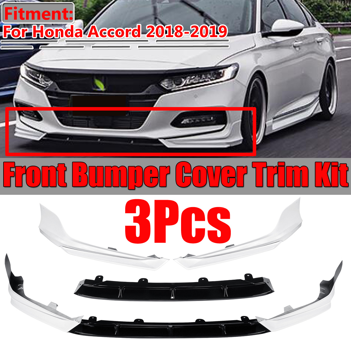 Matt black Front Bumper Cover Trim Molding For Honda Accord 2018 3PCS