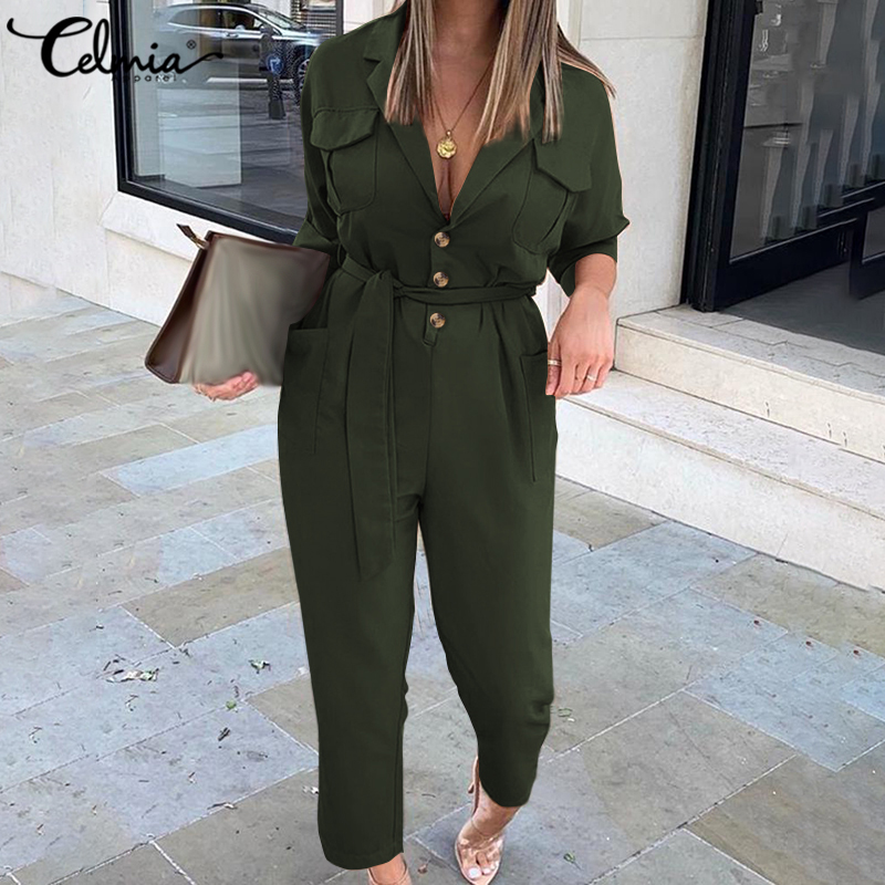 UK Women Long Sleeve Tapered Jumpsuit 