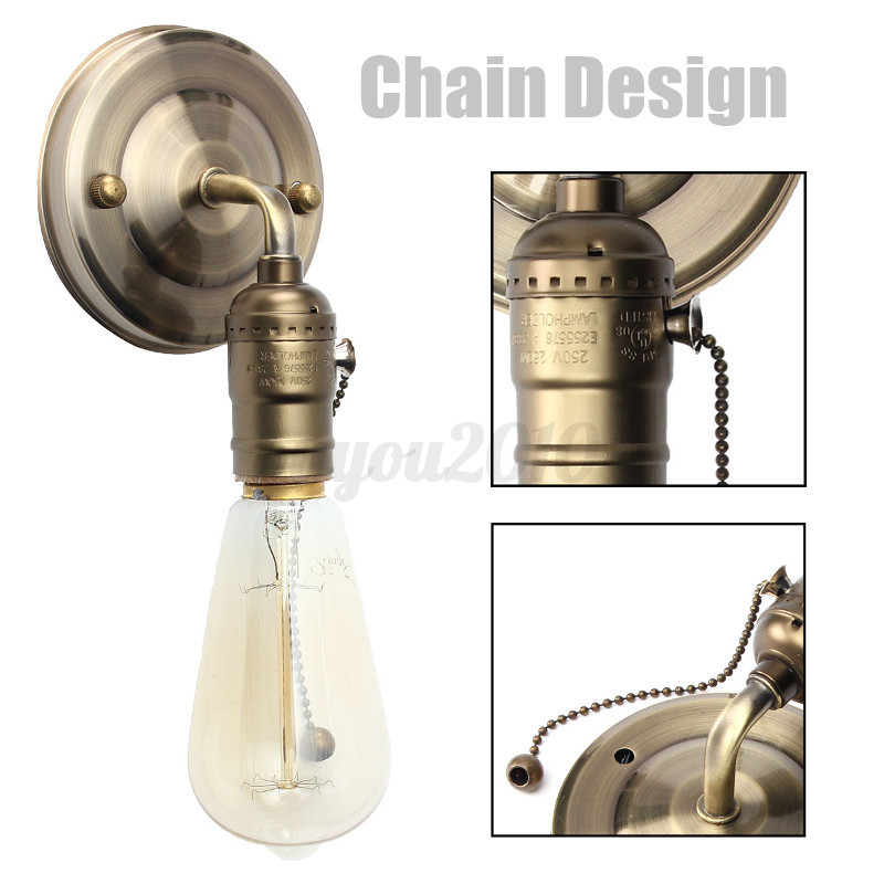 E27 Antique Vintage Wall Light Sconce Lamp Bulb Socket Holder Fixture w/ Switch