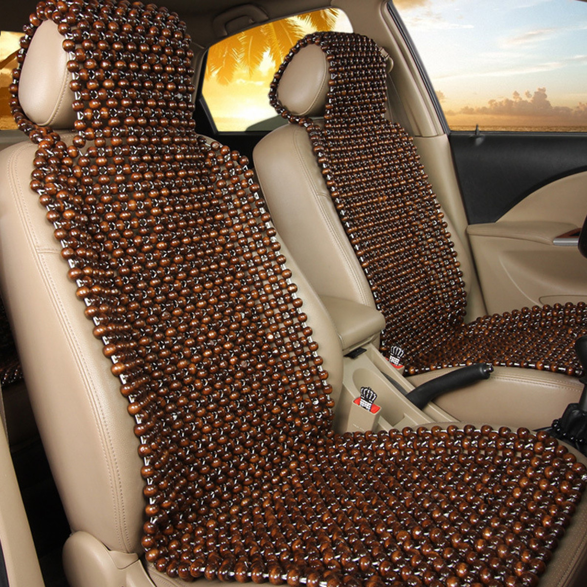 2 x BLACK WOODEN BEAD BEADED CAR TAXI VAN CHAIR MASSAGE SEAT PAIR CUSHION COVER