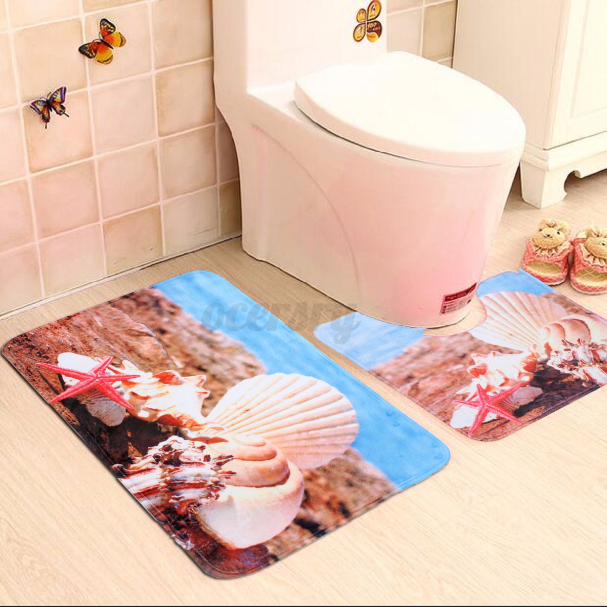 2Stk.Set Anti-Rutsch Paris Eiffelturm Matte Toilette Badezimmer Neu