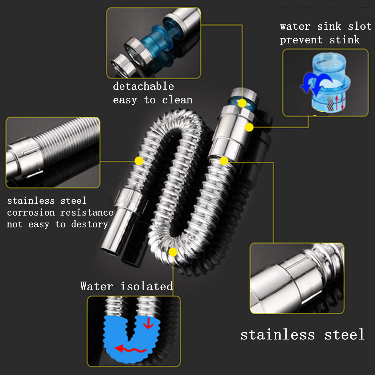 Bathroom Stainless steel Flexible Antiodor Pipe Sink Basin Water Drain Hose eBay Bathroom Stainless steel Flexible Antiodor Pipe Sink Basin Water Drain Hose eBay