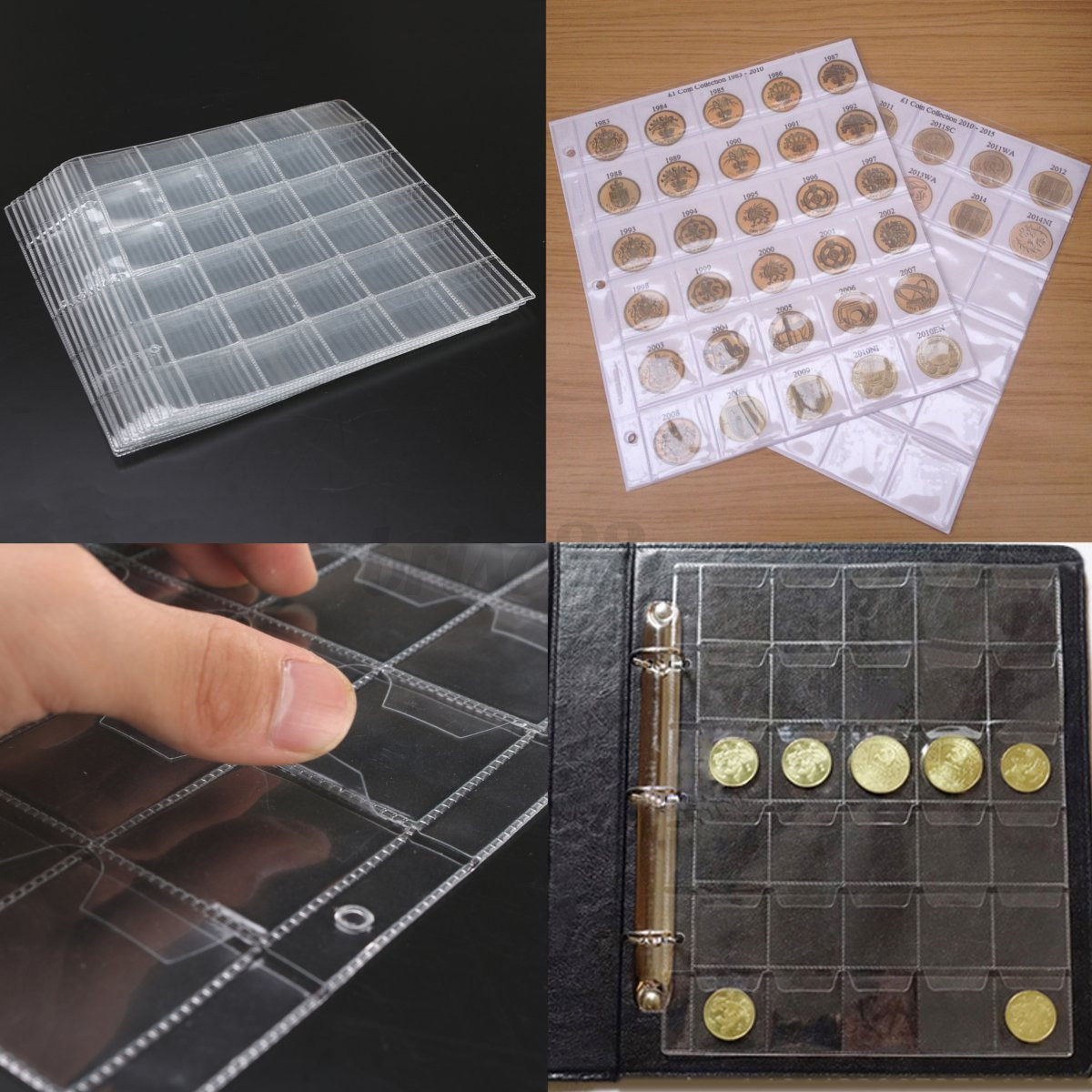 10X Pages 30 Pockets Plastic Coin Holders Collection Storage Money Album Cases