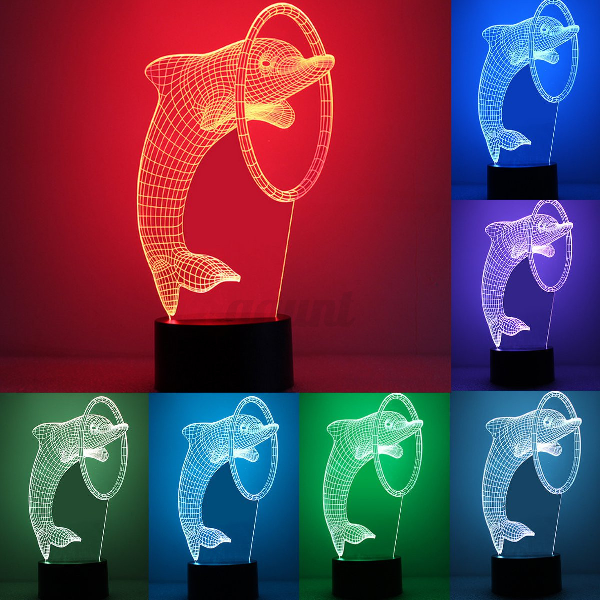 3D Optical Dolphin Night Light 7 Colors Changing LED Desk