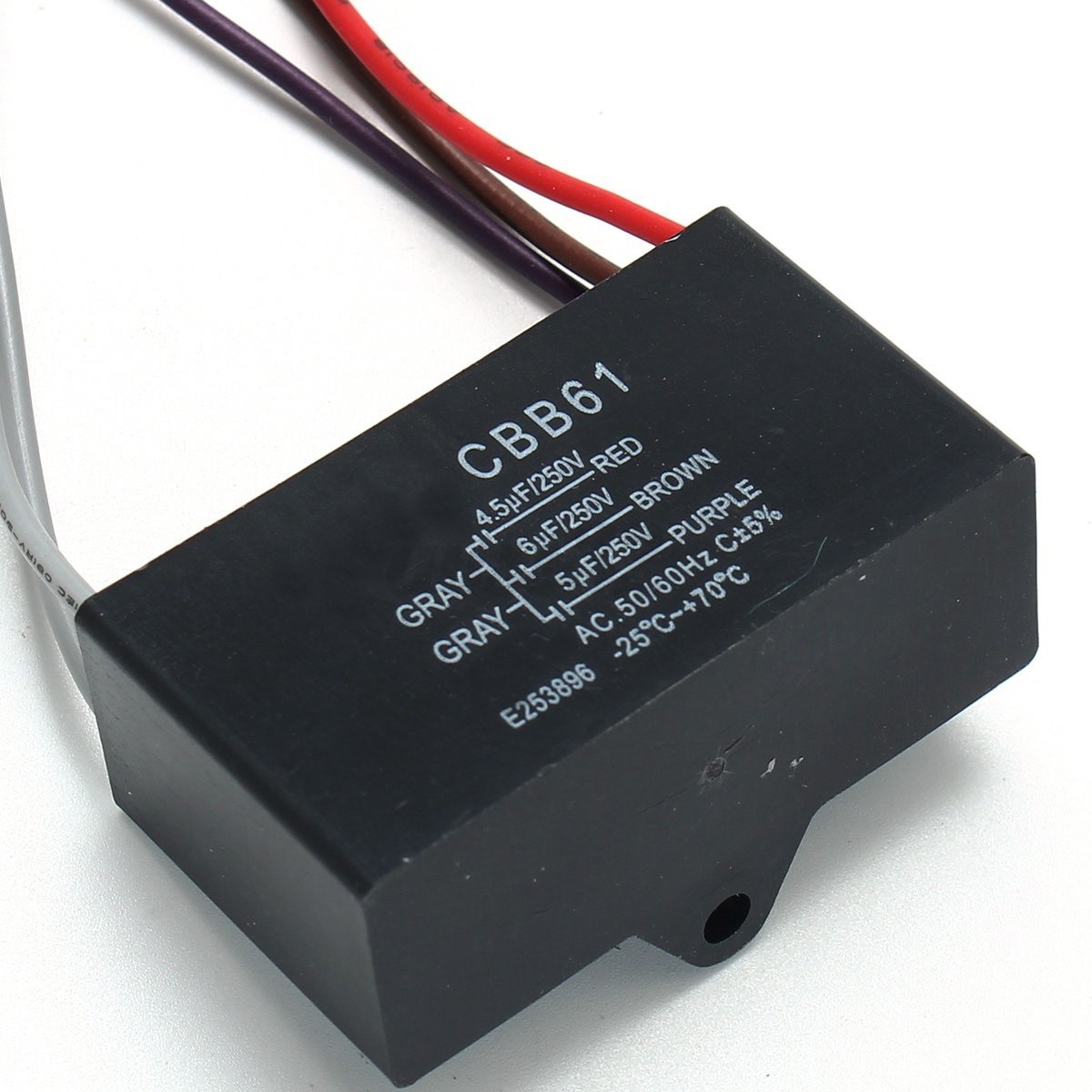 Black Cbb61 4 5uf 6uf 5uf 5 Wire 250vac 50 60hz Ceiling Fan Capacitor 5 Wires