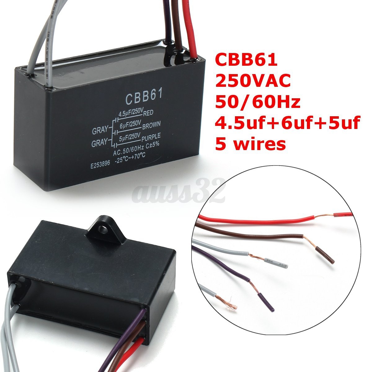 Black Cbb61 4 5uf 6uf 5uf 5 Wire 250vac 50 60hz Ceiling