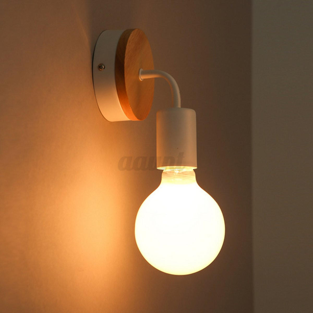 Modern Industrial White Black Wall Lamp Light Wood Base Cafe Sconce Home Decor