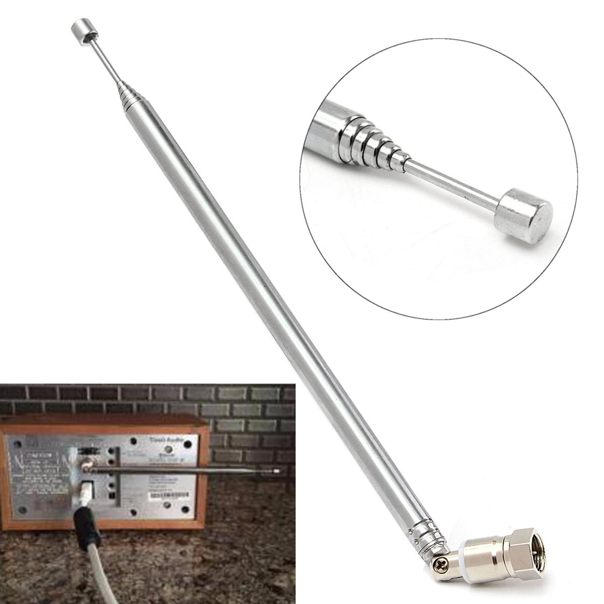 75Ω F Connector Telescopic Aerial Antenna TV Radio DAB AM//FM UNBAL 10 Section HM