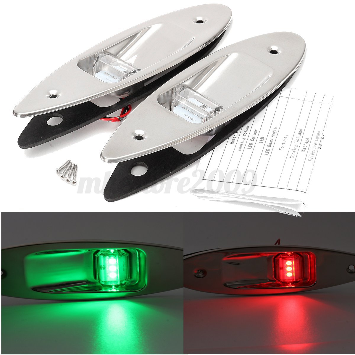 pair marine boat rv led side navigation lights red&green