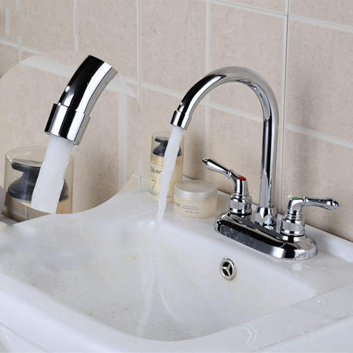 UK 1//2 /" Double Holes Handles Kitchen Faucet Hot Sink Mixer Water Tap Bathroom