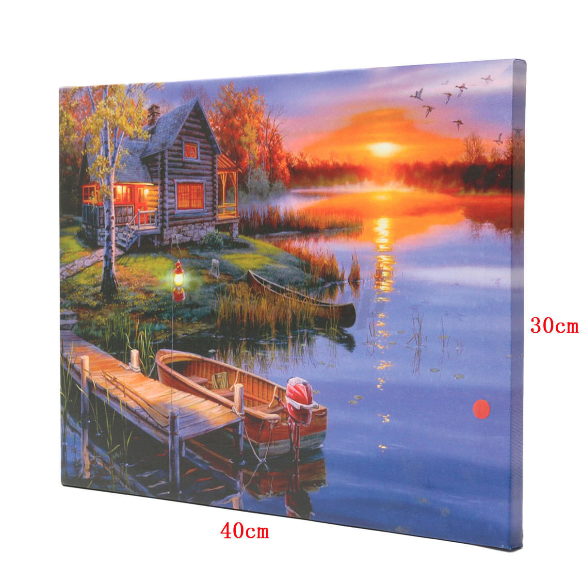 20 Battery Operated LED Light Lake Cabin Canvas Print Painting Home Wall Decor eBay