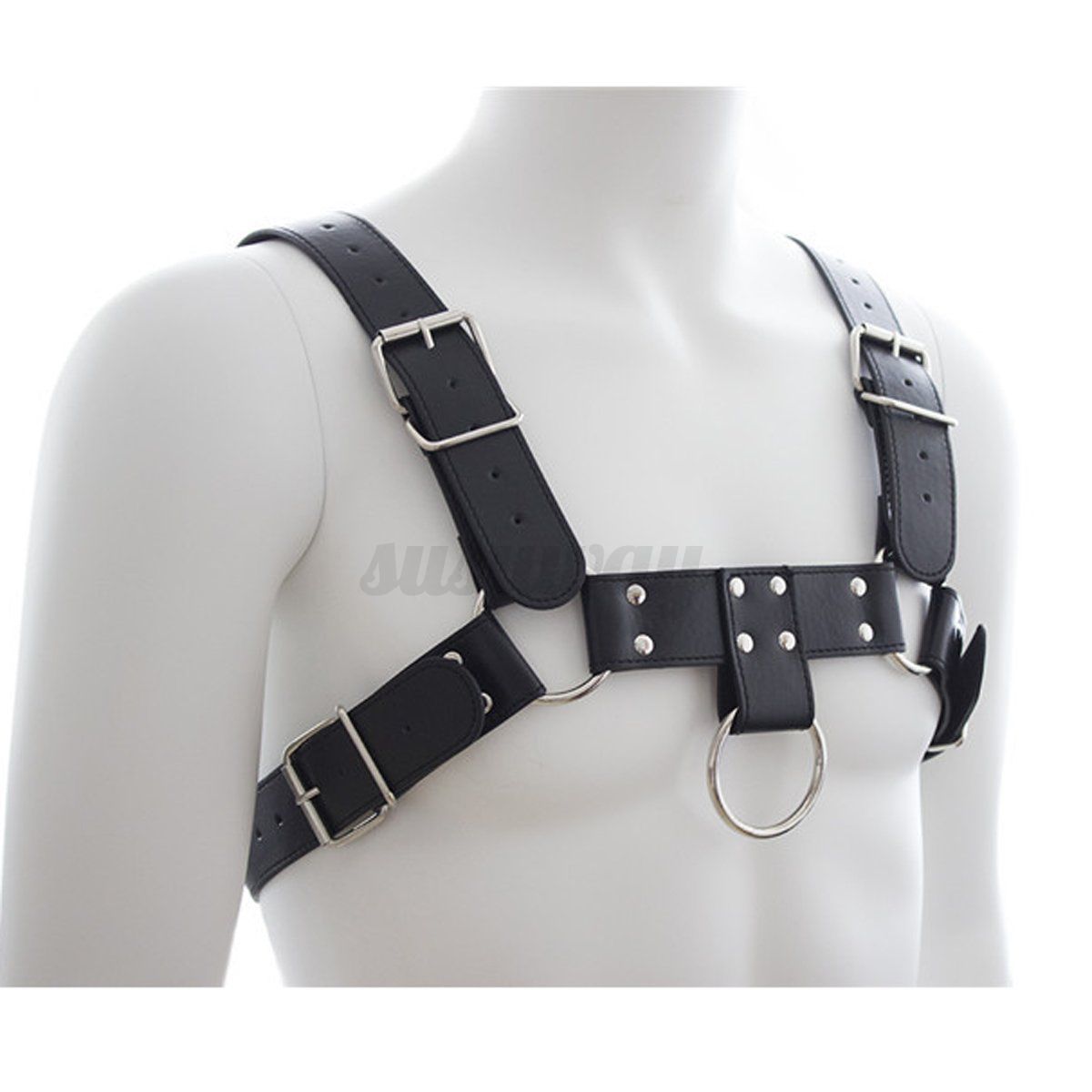 Mens Pu Leather Chest Harness Bondage Buckles Gay Suit