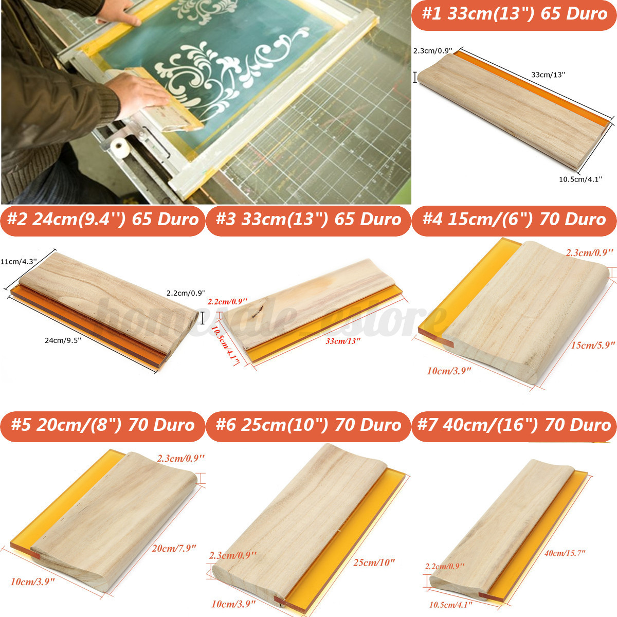 6 pcs 13 //33cm Silk Screen Printing Squeegee Ink Scraper Silk Stencil Printing DIY 75 Durometer Kick Plate Scratch Board Blade