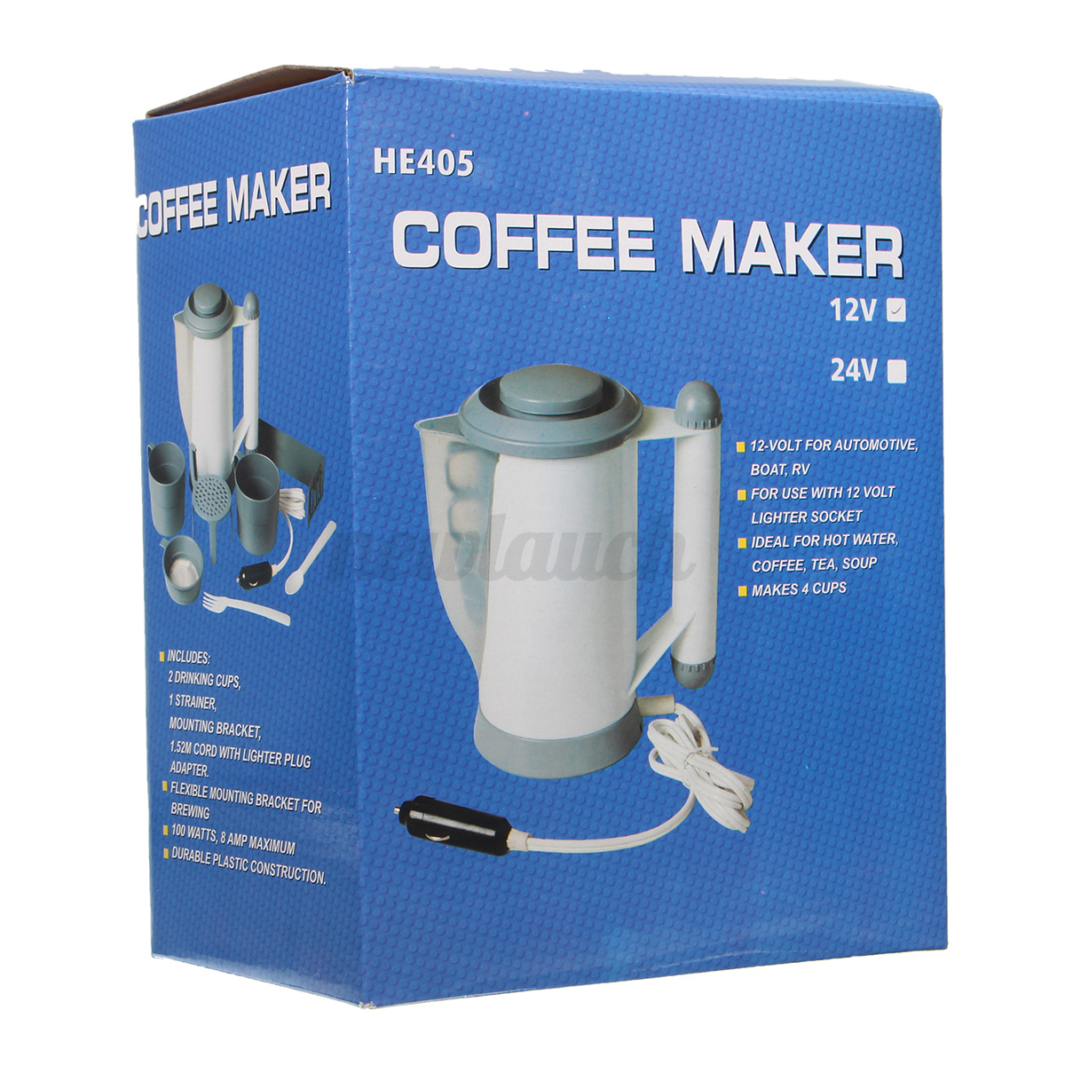 12V Portable 1000ML Coffee Maker Hot Water Pot Car Boat Camping Tailgating 2 cup
