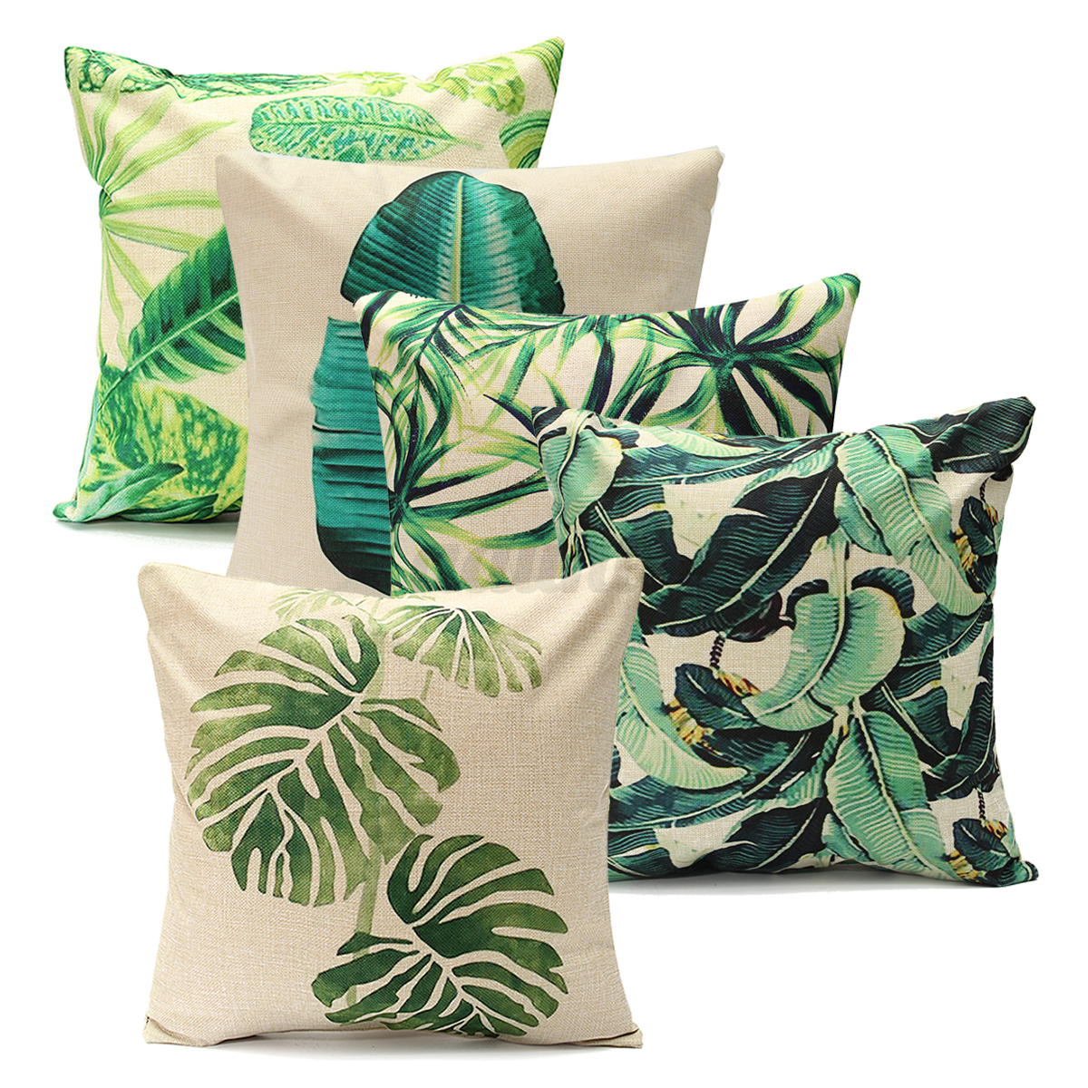 Green Leaf Cotton Linen Cushion Cover Throw Pillow Case Sofa Home Decoration 18