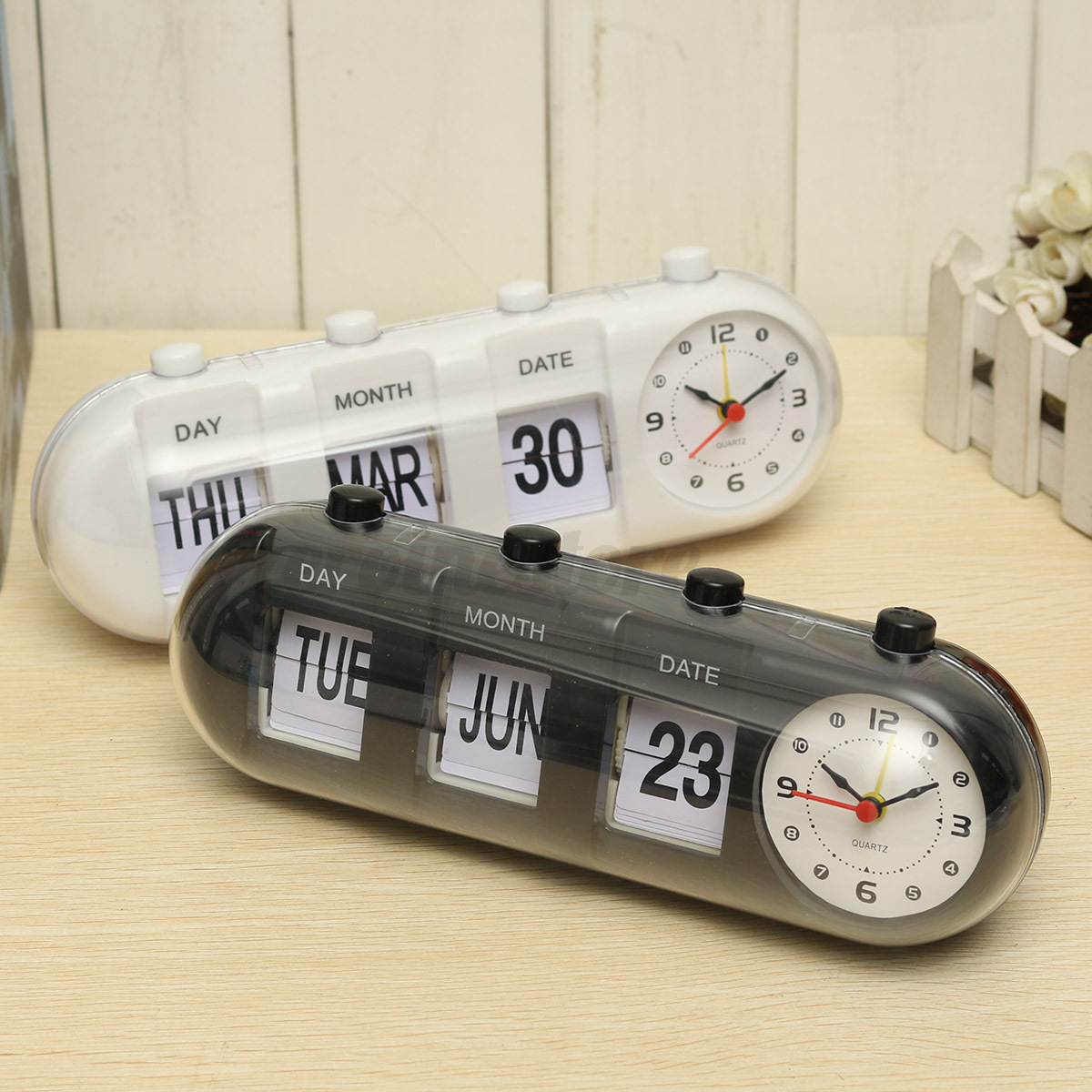 1x retro flip digital quartz desk alarm clock day date calendar 