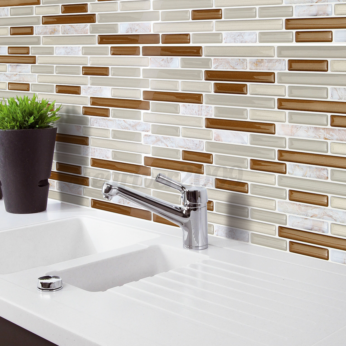 3D Mosaic Tile Modern Wall Foil Sticker Bathroom Kitchen Home Wall Decor  eBay